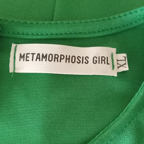 Midi Bodycon Green Metamorphosis Girl Ruffle Sleeve Dress Size LX. - Picture 10 of 10